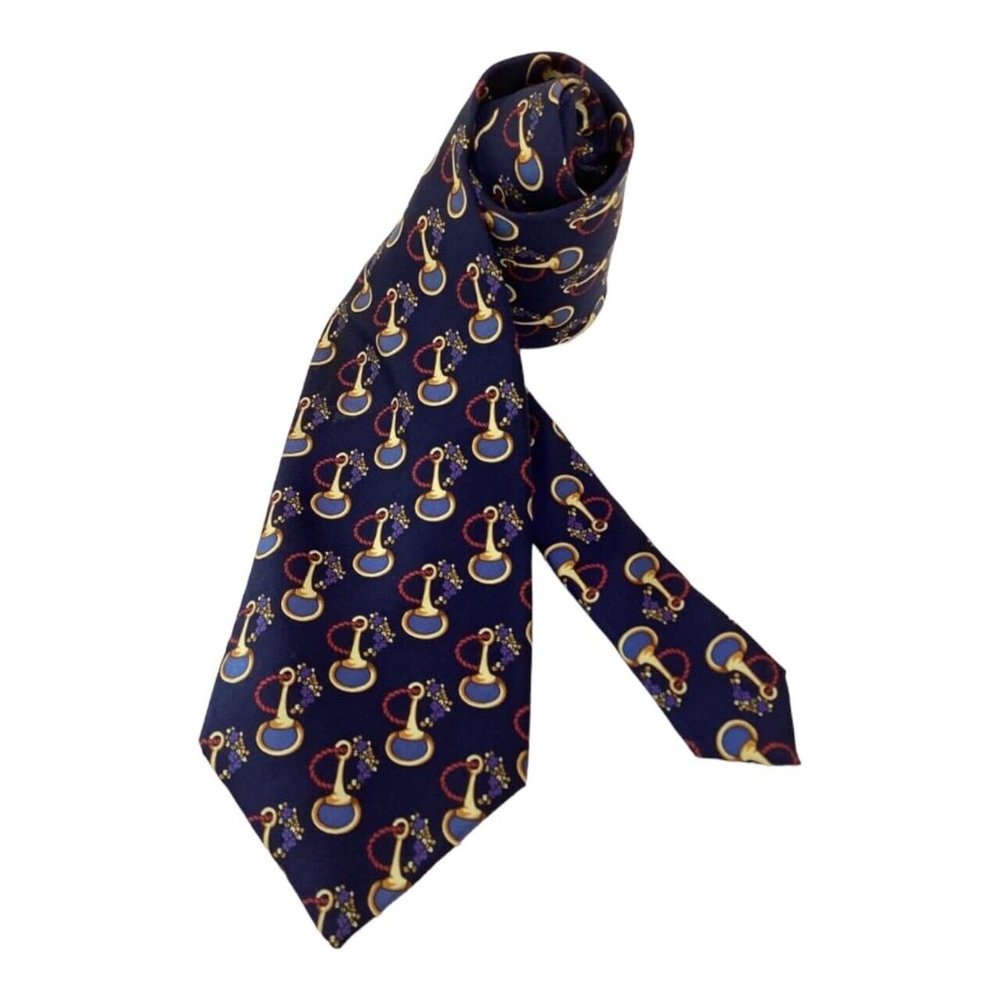 LANCEL PARIS Blue Equestrian Accessories Tie Hand Made In France 58"-3".3/4 EX C - Picture 3 of 7